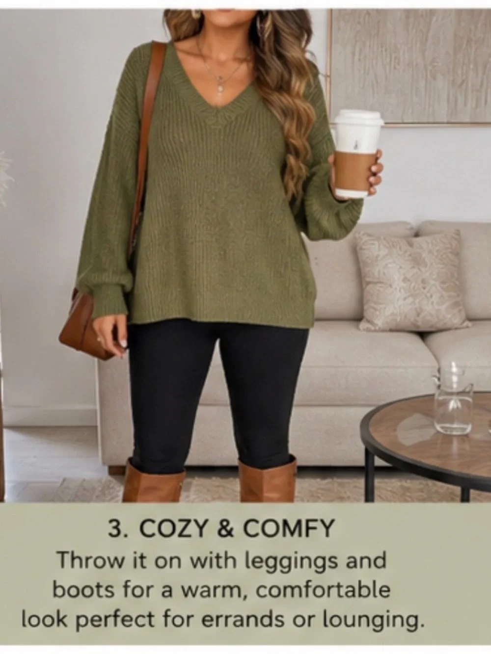 SHEIN Curve Olive Green V-Neck Oversized Knit Sweater – 1XL
